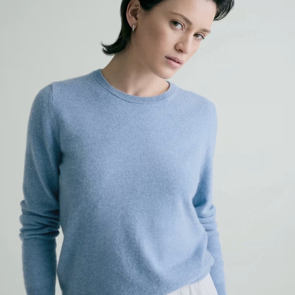 Quince Light Blue CrewNeck Mongolian Cashmere Sweater NWT